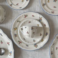 Service de vaisselle en porcelaine bleu et blanc style campagne française rétro, luxe léger, résistant au micro-ondes et au lave-vaisselle, comprenant des assiettes