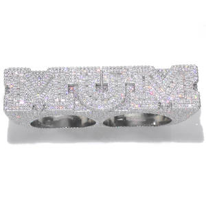 NUOYA 925 Серебряное персонализированное индивидуальное письмо двойное кольцо на палец со льдом VVS Moissanite Роскошные ювелирные украшения в стиле хип-хоп - Product Image 6