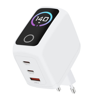 Pengisi Daya Cepat GaN Listrik 140W 2-Port Tipe-C & 1-Port USB dengan Layar Tampilan Real-time untuk Laptop dan Ponsel, Colokan EU