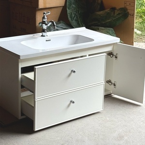 Customizable 2026 new ceramic integrated basin French rubber wood bathroom <b>cabinet</b> - Product Image 3