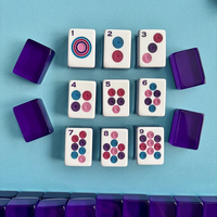 Jeu de Mahjong de luxe en acrylique Purple Lucky Rabbit, 160 tuiles, couleur prune foncée, style américain classique, avec dos miroir et deux moineaux