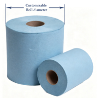 Rouleau de serviettes en papier bleu à alimentation centrale, en pâte vierge, distribution perforée efficace pour les zones commerciales à fort trafic