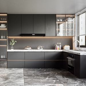 Ensemble d'armoires de cuisine de luxe en bois de pin massif écologique multifonctionnel de haute qualité moderne personnalisé vert olive - Product Image 5