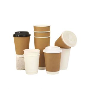 Gobelet en papier kraft à double paroi personnalisé, écologique, jetable, avec couvercle, 8/10/12/16 oz, pour café chaud, jus et autres boissons – Vente en gros - Product Image 2