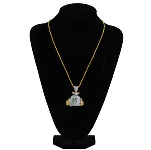 Hiphop oro símbolo de dólar dinero bolsa moneda colgante collar de la joyería - Product Image 4