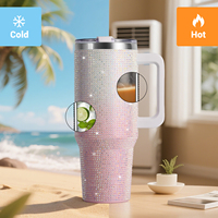 Bouteille isotherme 40oz en acier inoxydable 304 avec poignée, personnalisable, motif diamant strass, pour l'extérieur, vente en gros à prix abordable