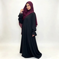 Ensemble Abaya Noir pour Femmes avec Poignets Dorés, Hijab Bourgogne, Vêtements Modestes Musulmans Islamiques