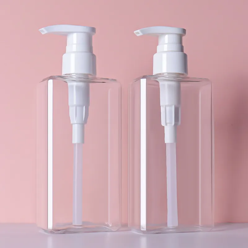 clear 300ml lotion pump bottle for liquid body wash pet plastic empty square shampoo bottle