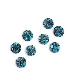 Turquesa Tibetana Kingman de Alta Calidad, 12mm, Azul Natural con Diseño de Telaraña, Redonda, Plana, Pulida, para Joyería - Product Image 1