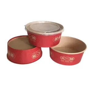 Tigela de papel ramen descartável para mingau quente ambiental com tampa para saladeira colorida e tigela de embalagem de sopa