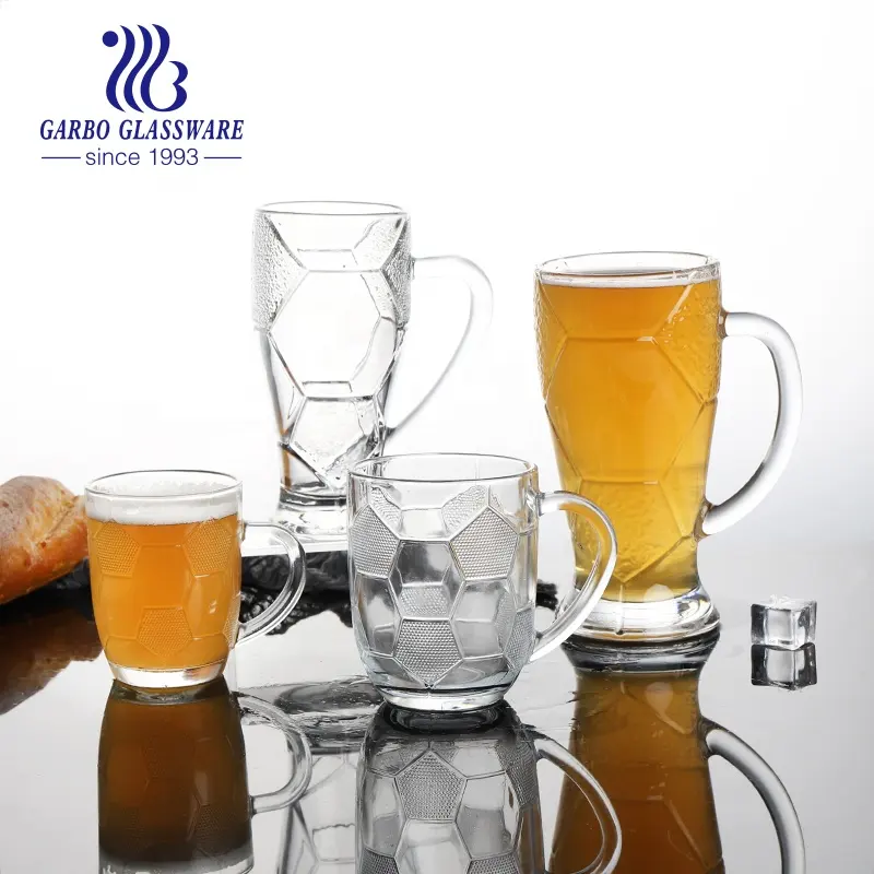 Tazas para beber cerveza de cristal transparente de varios tamaños, patrón de fútbol, gafas de cristal Steins Stout para juego de fútbol, promoción deportiva