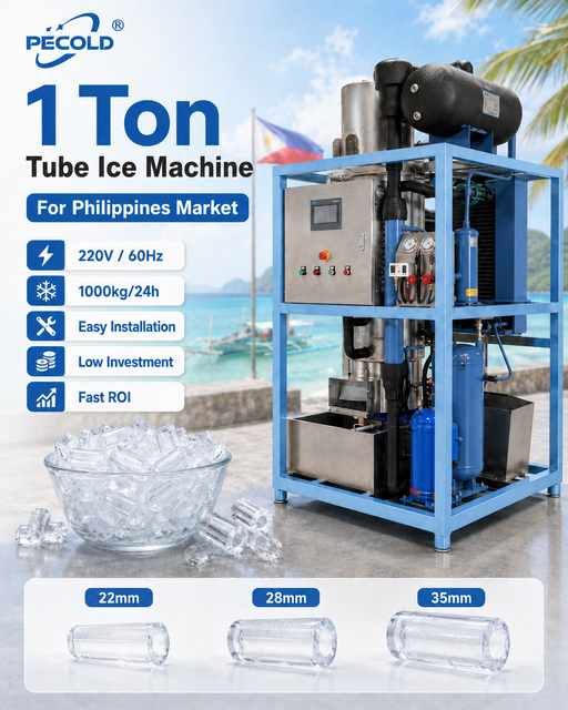 1 Ton Tube Ice Maker 220V 60Hz for Philippines | Start-Up Ice Business & Local Ice Supply Solution