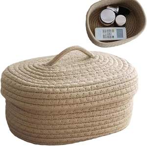 Panier de rangement moderne en corde de coton écologique avec couvercle, organisateur décoratif multifonctionnel pour vêtements, jouets, salon, chambre à coucher - Product Image 1