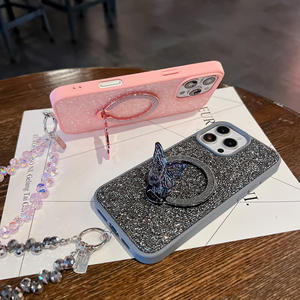 Diamant Papillon Titulaire Lanière Chaîne Smart Cell Shell Sans Fil Charge Mobile Téléphone Cas Couverture pour <span class=keywords><strong>iPhone</strong></span> 15 14 13 <span class=keywords><strong>12</strong></span> 11 - Product Image 5