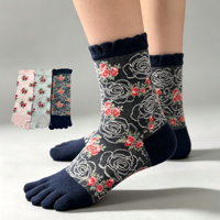 Chaussettes à cinq doigts pour femmes de haute qualité, personnalisées OEM, design tendance, jacquard floral, à volants, respirantes, pour le quotidien et le printemps