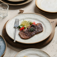 Assiettes de Dîner en Céramique Vintage 7/8/10 Pouces, Vaisselle en Porcelaine Robuste et Personnalisable, Assiettes à Steak et à Spaghetti