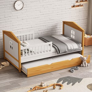 Lit superposé pour enfants avec barrières de sécurité et roulettes pour chambre d'enfant, couleur orange, structure démontable - Product Image 1