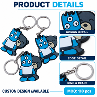 Porte-clés en PVC personnalisé en gros, motif monstre de dessin animé, pendentif en caoutchouc souple 2D, porte-clés réglable en alliage de zinc imprimé en typographie