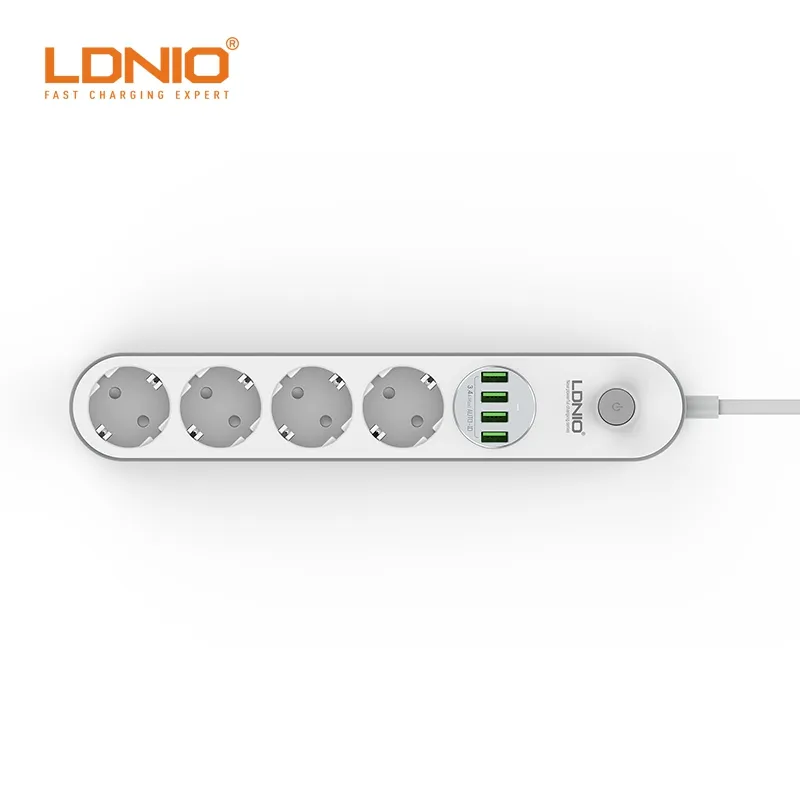 LDNIO-cable de alimentación SE4432 de 2,0 m, enchufe de la UE, Pin de escritorio, tira de alimentación USB con 4EU, enchufes de CA y 4 Combos USB para teléfono móvil
