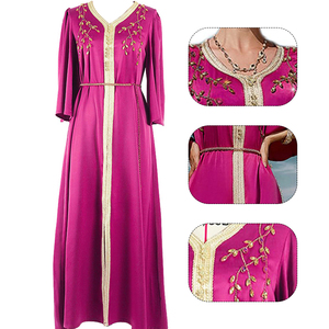 Ropa islámica <span class=keywords><strong>boda</strong></span> Eid Ramadan Abaya para mujer encaje Floral étnico <span class=keywords><strong>marroquí</strong></span> vestido musulmán Dubai atuendo - Product Image 4