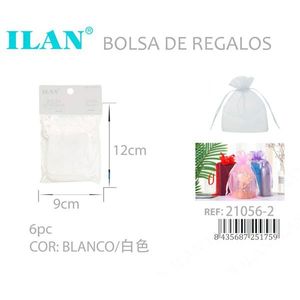 Sacs cadeaux en organza Ilan 9x12cm 6 pièces Blancs pour mariage et fêtes - Product Image 1