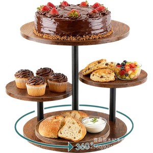 Wooden Round Cake <b>Stand</b> 4 Tier <b>Rotating</b> Dessert <b>Display</b> Rack For Birthday Party Tableware - Product Image 5