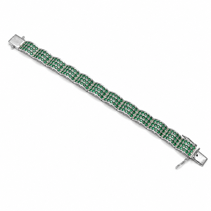 925 Sterling Silver Rhodium Plated Emerald <b>Stone</b> Wide Tennis <b>Bracelet</b> for Women - Product Image 5
