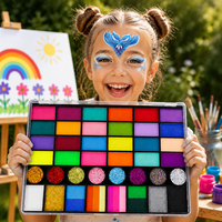 Palette de peinture minérale pour le visage pour enfants, 40 couleurs, avec logo personnalisé, fini mat, néon, nacré et pailleté, haute pigmentation, facile à laver, résistante