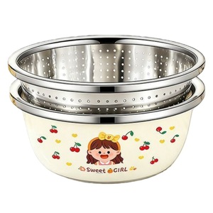 ชุดกระชอนสแตนเลส 2 ชิ้น พร้อมตะกร้ากรอง สำหรับล้างผักและใช้ในครัว - Product Image 1