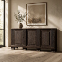 Buffet d'appoint en bois massif cannelé de luxe en chêne noir à 3 portes pour salle à manger d'hôtel et rangement domestique