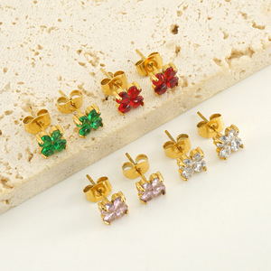 Zogxin Stud Earrings 18K Gold Plated Zircon Four Leaf Clover Women Fashion Jewelry - Product Image 2