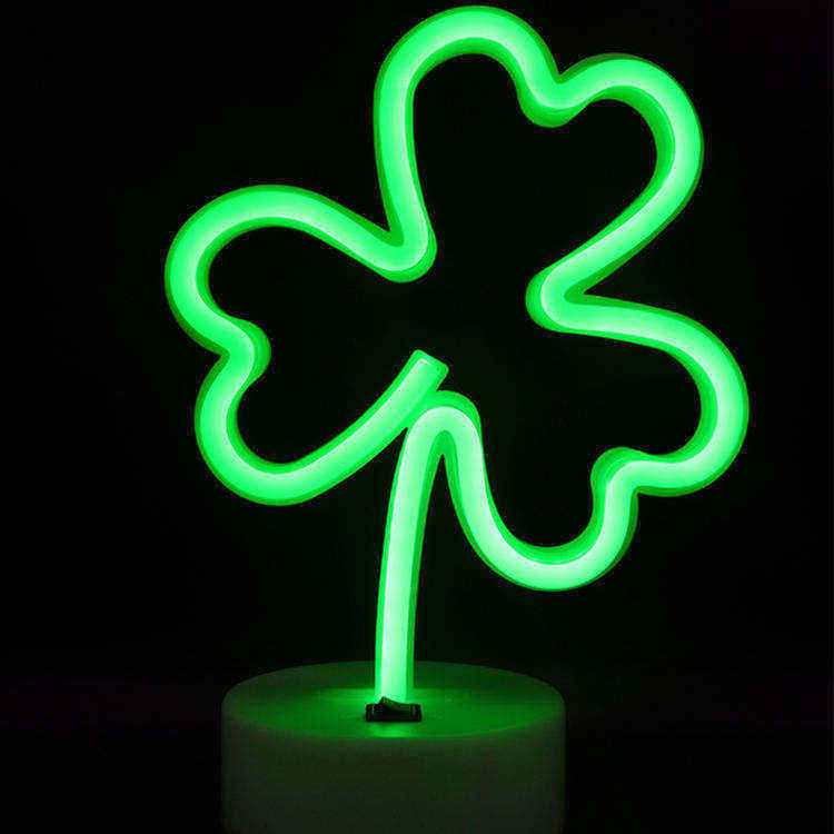 Лидер продаж, настольные светодиодные неоновые светильники Sanpatrick Shamrock, искусственная медь, корпус 4,5 В, украшение для внутреннего сада, красочные лампы