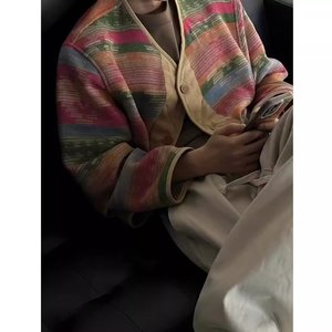 Veste à capuche pour homme, manches longues, sans col, style ethnique, design vintage, coupe slim, color block, printemps - Product Image 6