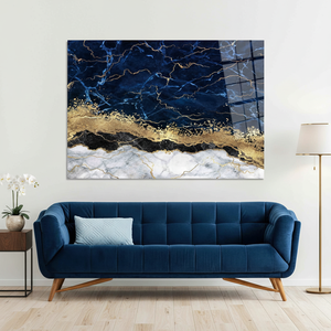 Modern Navy and Gold Print <b>Canvas</b> Artwork - Elegant <b>Wall</b> Decor,TEMPERED GLASS ART - Product Image 3