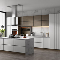 Line Design Armoire de cuisine de style blanc Armoire de cuisine en acier inoxydable avec comptoir en marbre