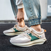 Chaussures de marche et de course pour hommes, tendance, à lacets, semelle épaisse, style dad shoes, respirantes, en PU, couleurs mélangées, confortables, pour l'extérieur
