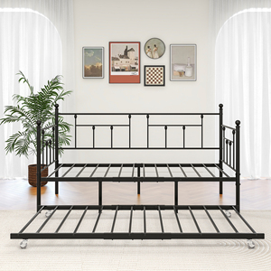 <span class=keywords><strong>Lit</strong></span> de repos carré double avec cadre métallique et <span class=keywords><strong>lit</strong></span> <span class=keywords><strong>gigogne</strong></span>, canapé-<span class=keywords><strong>lit</strong></span> moderne pour salon, chambre à coucher, chambre d'amis, noir - Product Image 3