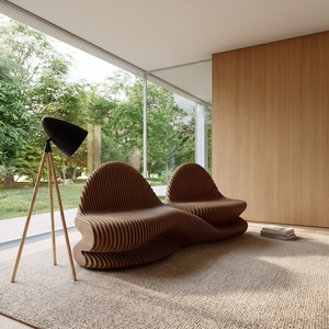 Modern Wave Shaped Patio <b>Bench</b> Solid Wood Outdoor Seating Two <b>Seat</b> Garden <b>Bench</b> for Hotel Mall Office - Product Image 5