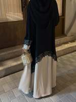 Abaya Hafizah noire et beige à blocs de couleur avec dentelle, robe musulmane de Dubaï, commande en gros, Kaftan Ramadan Aïd 2026, fournisseur d'usine