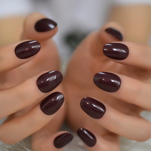 Corto marrón <span class=keywords><strong>uñas</strong></span> brillo perla acrílico redondo de prensa en <span class=keywords><strong>uñas</strong></span> dedo decoración lindo de <span class=keywords><strong>uñas</strong></span> 24pcs L5657 - Product Image 2