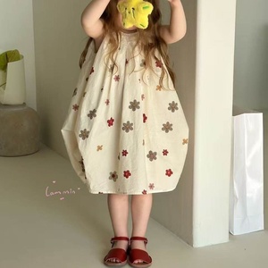 Nouvelle Robe d'été 2026 pour Filles, Col Rond, Imprimé Floral, 100% Coton, Robe de Princesse pour Bébé <span class=keywords><strong>Fille</strong></span>, Tenue pour Enfants - Product Image 1