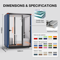 Cabine de réunion insonorisée pour 2 personnes avec porte en verre, ventilation, éclairage LED, pod acoustique modulaire