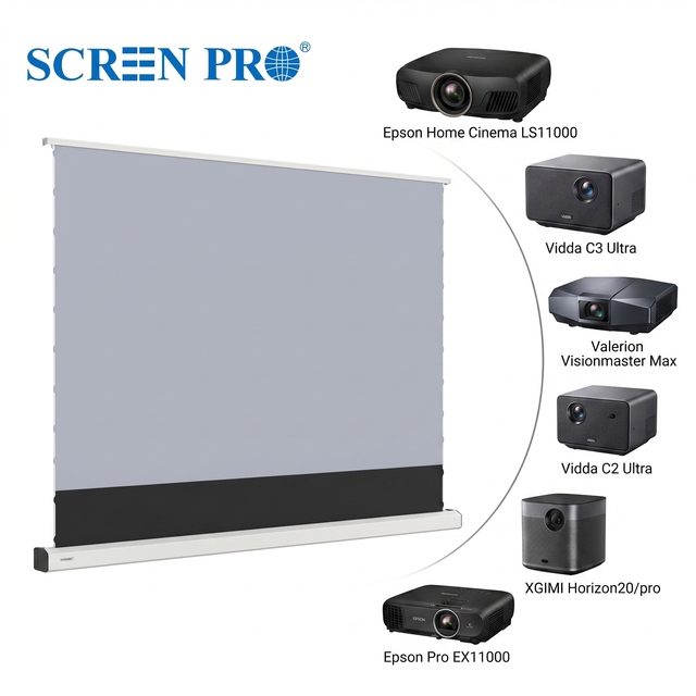 SCREEN PRO Motorized Floor Rising Screen RGB Tri-Laser Projector Home Theater 3C Anti Laser Speckle 16:9 Portable Aluminum Alloy