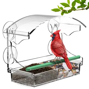 Clear Window Bird Feeder with Detachable Seed Tray, Perfect for Outdoor Bird Watching and Feeding Wild Birds
