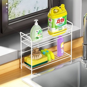 Bathroom Storage Rack 2 Tier Metal Sink Organizer For Kitchen Countertop Drain Rack With Soap Dish And Cleaning Supplies Holder - Product Image 1