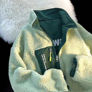 Chaqueta larga de lana de oveja para mujer con cremallera Otoño Invierno Moda Cool grueso Duffy Popular béisbol al aire libre - Product Image 1