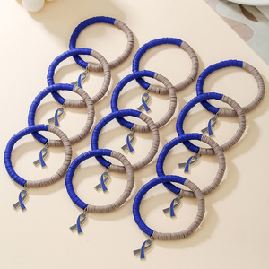 Bracelet à breloques ruban bleu en alliage de zinc, bijoux de mode superposés perlés, cadeau de sensibilisation à la santé pour femme - Product Image 3