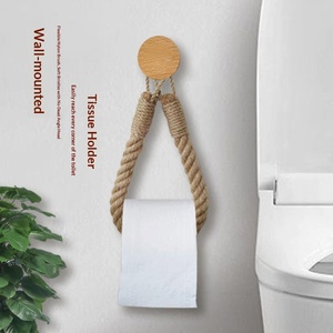 Porte-<span class=keywords><strong>papier</strong></span> <span class=keywords><strong>toilette</strong></span> en bois massif tressé avec <span class=keywords><strong>corde</strong></span> en chanvre et coton, design moderne et simple, fixation murale sans perçage - Product Image 2
