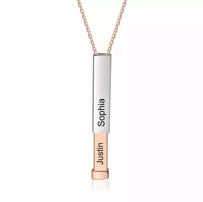 customize engravable blank bar pendant necklace women name date hidden message jewelry 18k gold plated stainless steel necklace