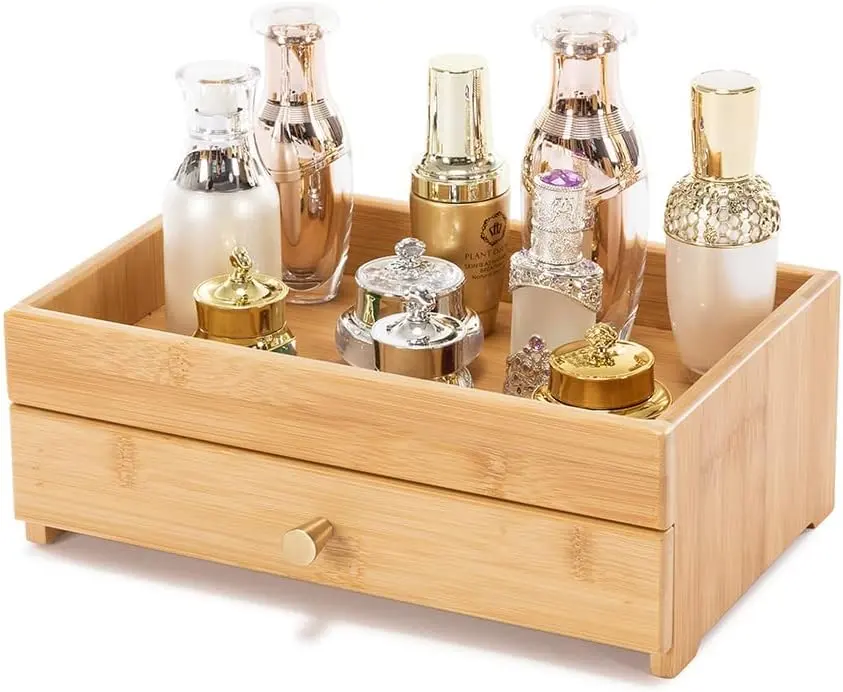 Salle de bain en gros bambou soins de la peau maquillage organisateur cosmétique boîte de rangement bambou organisateur bambou maquillage stockage pour Vanity